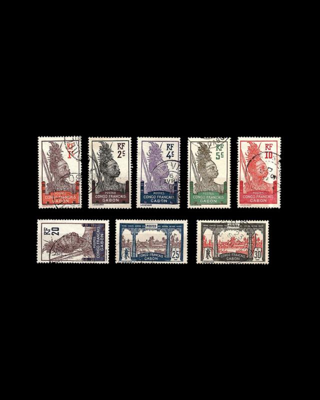 VINTAGE: GABON 1910  USED LH, LHR SCOTT # 33-44 $517 LOT #9788