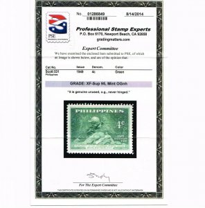 GENUINE PHILIPPINES SCOTT #531 MINT PRISTINE OG NH PSE CERT GRADED XF-SUPERB 95