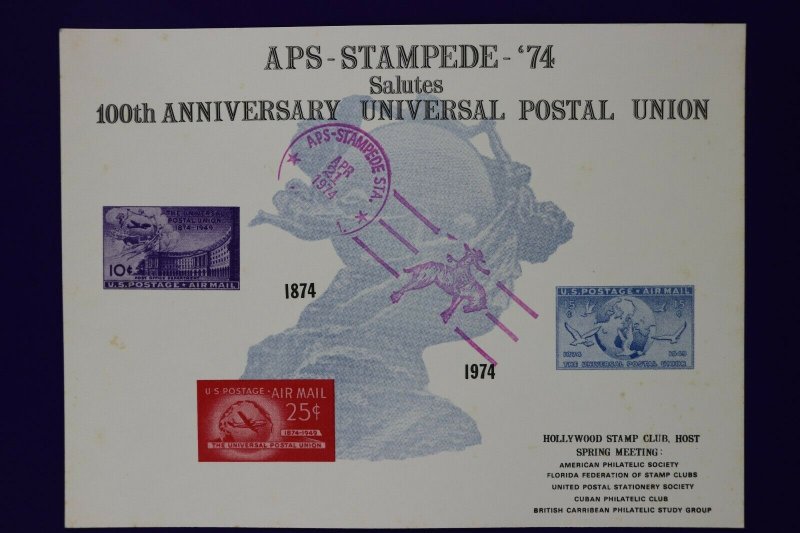 APS STAMPEDE 1974 UPU Hollywood stamp club US airmail reprint Souvenir card page