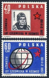 Poland 974-975, MNH. Michel 1226-1227. Yuri Gagarin, 1st man in space, 1961.