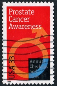 SC#3315 33¢ Prostate Cancer Awareness Single (1999) Used