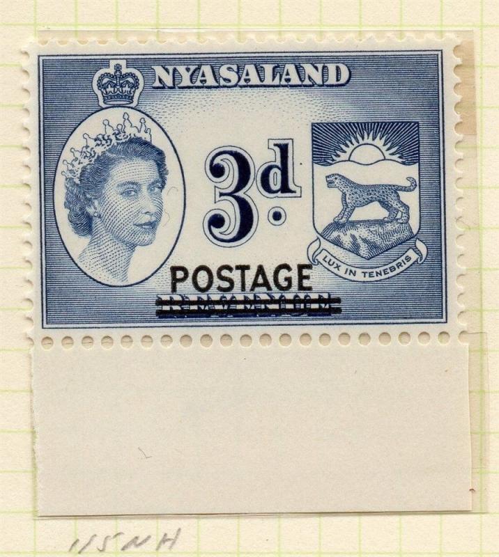 Nyasaland 1963 QEII Early Issue Fine Mint Hinged 3d. Optd