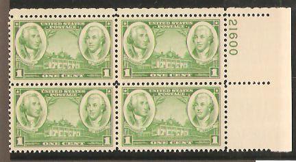 #785 1c Army Plate Block NH #21600