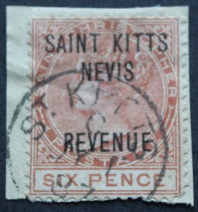 St Kitts Nevis 1885 QV Six Pence Revenue SG R5 used