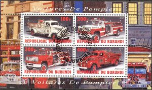 {g1172} Burundi 2010 Fire Trucks sheet Used / CTO Cinderella