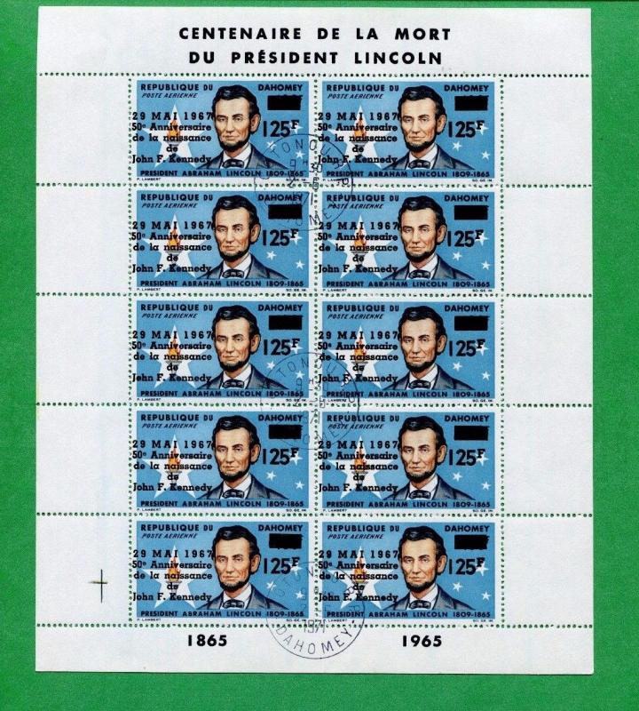 DAHOMEY FULL SHEET OF 10 - Sc# C55 Used, XF / President Lincoln - FOS20