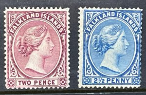 1890s Falkland Islands Sc# 13 & 15 Queen Victoria Mint, Hinge Remnants