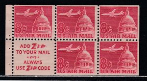 United States # C64b, 8cent Airmail Booklet Pane with Label, Mint NH, 1/2 Cat.