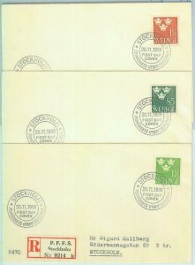 89041 -  SWEDEN - POSTAL HISTORY -   SET of 3 Registered FDC COVERS 1939