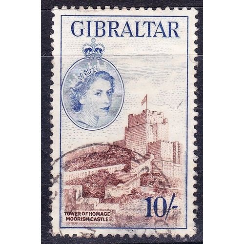 GIBRALTAR 1953 10/- Reddish-Brown & Ultramarine SG157 Used