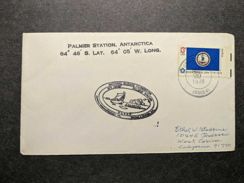 Ship R/V HERO Naval Cover 1978 PALMER ANTARCTICA Cachet USCGC GLACIER WAGB-4