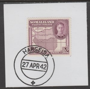 SOMALILAND 1942 KG6 FULL FACE 2r  on piece with MADAME JOSEPH  POSTMARK