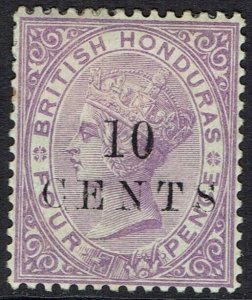 BRITISH HONDURAS 1888 QV 10 CENTS ON 4D SMALL NUMERAL