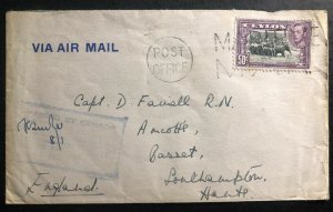 1940s Colombo Ceylon Censores Military Mail Cover To Southampton England