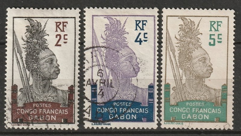 Gabon 1910 Sc 34-6 used