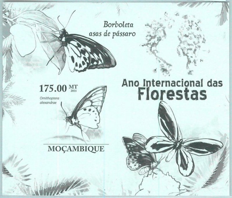 A1276 - MOZAMBIQUE, ERROR, IMPERF, Souvenir sheet: 2011, Butterflies, Forests