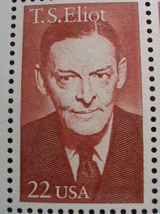 ​UNITED STATES-1986 SC#2239 T.S. ELIOT-POET MNH PLATE BLOCK OF 4 VERY FINE