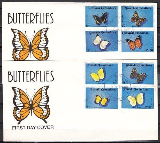 Grenada Grenadines, Scott cat. 1088-1095. Butterfly issue. 2 First day covers.