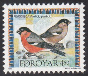 Faroe Islands 1997 MNH Sc #313 4.50k Pyrrhula pyrrhula Birds