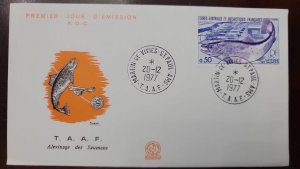 O) 1977 FRENCH SOUTHERN AND ANTARCTIC TERRITORIES, SALMON HATCHERY, FDC XF