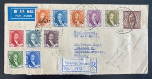 1933 Exchange Square Iraq Airmail Registered Cover to Nachod Czechoslovakian