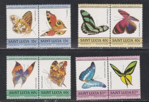 St. Lucia # 731-734, Butterflies - Pairs, Mint NH, 1/2 Cat.