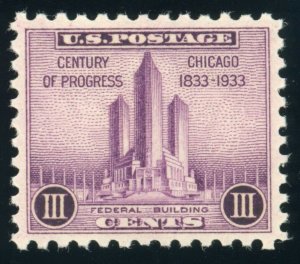US Stamp #729 Century of Progress 3c, PSE Cert - XF-SUP 95 - MNH - SMQ $65.00