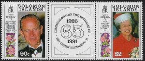 Solomon Is #689a MNH Pair Plus label - Elizabeth and Philip Birthdays (a)