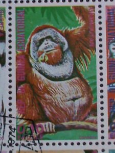 EQUATORIAL GUINEA-1974 WORLD FAMOUS LOVELY MONKIES  CTO SHEET-VERY FINE