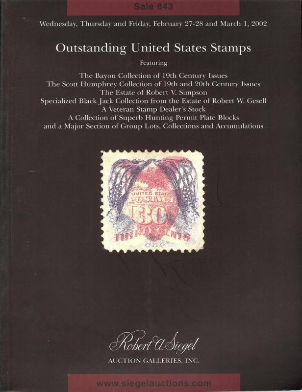 Siegel: Sale # 843  -  Outstanding United States Stamps, ...