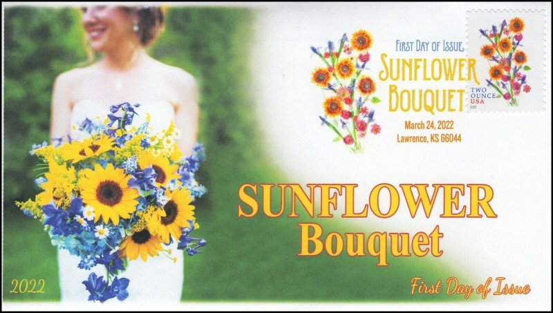 22-065, 2022, Sunflower Bouquet, First Day Cover, Digital Color Postmark, 2 oz