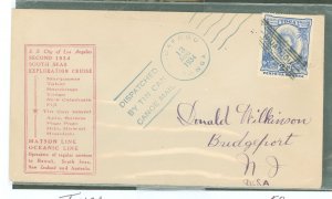 Tonga 58 1934 Tin can canoe nail/ship mail cachet; Matson line s.s city of Los Angeles cachet on Tin Can Canoe Mail.  Top left p