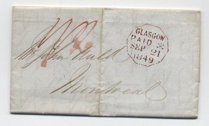 1849 Glasglow to Montreal stampless folded letter [6519.27]