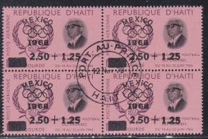 Haiti # CB57. Mexico Olympics Surcharge, Used Block of Four, CTO, 1/3 Cat.