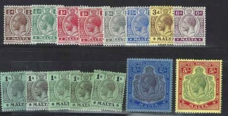 Malta 1914-1921 SC 49-62,51a,59 a,b,c Mint Set