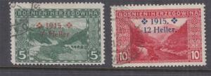 BOSNIA & HERZEGOVINA, 1915 overprint on Pictorials pair, used.