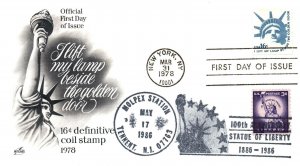 US FIRST DAY COVER 16c AND 3c LIBERTY DEFINITIVES COMBO CANCELLED NYC & MOLPEX