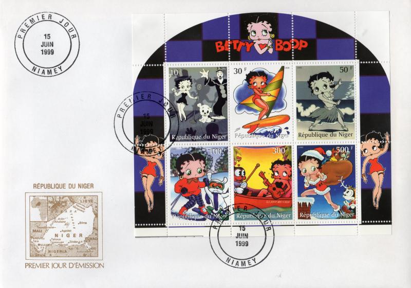 Niger 1999 Betty Boop Christmas Sheetlet (6) Perforated No.1 FDC