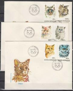 Romania, Scott cat. 3822-3827. Cats issue on 3 First day covers. ^