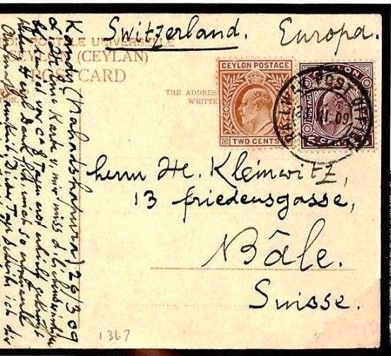 CEYLON Cover 1909 Superb *RAILWAY POST OFFICE* Postcard WORKING ELEPHANTS W529