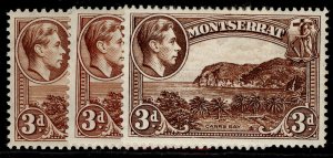 MONTSERRAT GVI SG106-106cb, 3d PERF VARIETIES, M MINT. 