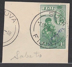 FIJI 1952 2d Health on piece manuscript cancel date / PPS - used at Sabeto..L527