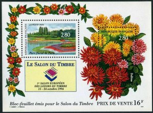 France 2444 ab sheet,MNH.Michel 3053-3054 Bl.14. PhilEXPO 1994.Flowers:Dahlias.