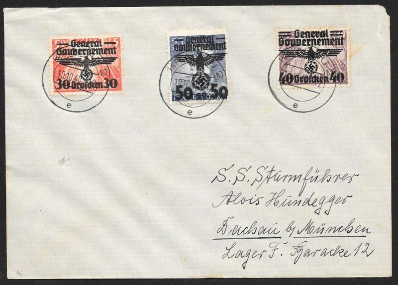 POLAND Sc#N32, N48-49 Cover canceled 1940 Krakau to Dachau