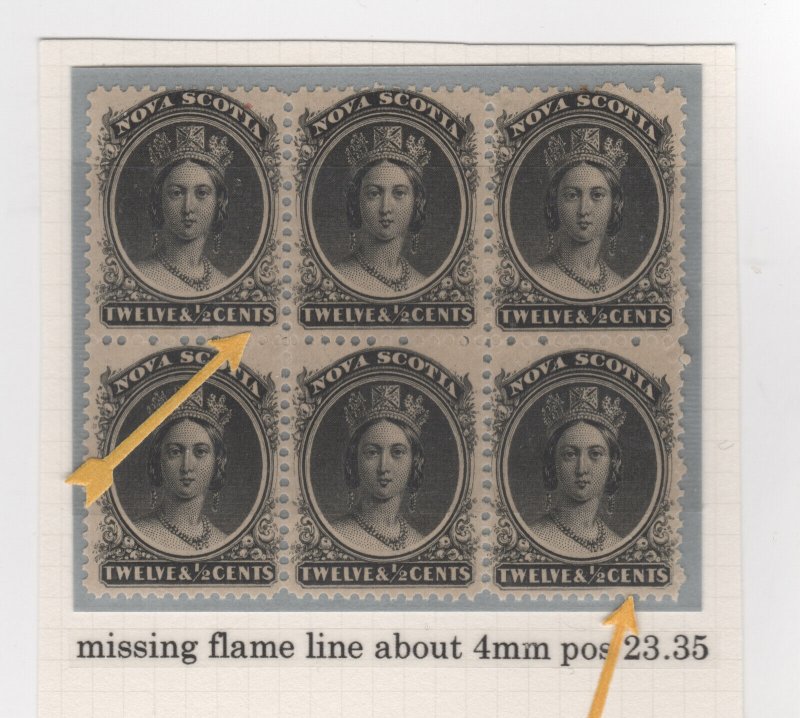 NOVA SCOTIA  #13 F-VFNH  block of 6 immaculate gum  UNLISTED VARIETY