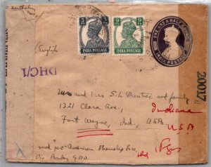 INDIA POSTAL HISTORY WWII CENSORED STATIONERY COVER ADDR USA CANC YRS'1940-45