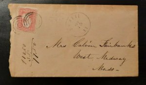 Vintage Letter Cover 1860s Orwell Vermont West Medway Massachusetts Fancy Cancel