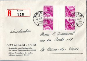 Switzerland 10c Chillon Castle Tete-beche Gutter Pairs Block 1940 Spiez Regis...