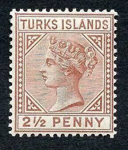 Turks and Caicos SG56 2 1/2d Red-brown M/M Cat 48 pounds