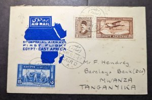 1931 Egypt Airmail First Flight Cover FFC Cairo to Mwanza Tanganyika British KUT